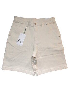 Zara Carpenter Jean Shorts Mens Size 30 Cream Ivory 100% Cotton Denim Jorts NWT